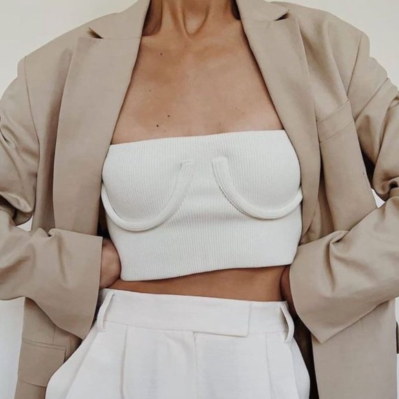 Princess Polly Tops - White Ribbed Underbust Outline Top